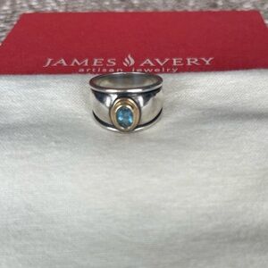 JAMES AVERY RETIRED STERLING 18K GOLD CHRISTINA BLUE TOPAZ RING